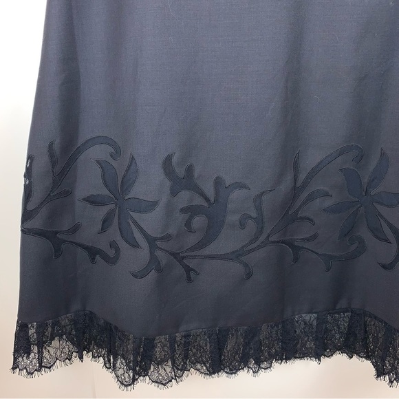 Vintage Ann Taylor Loft Black Gothic Embroidered Lace Trim Midi Skirt sz 6 - Picture 2 of 6